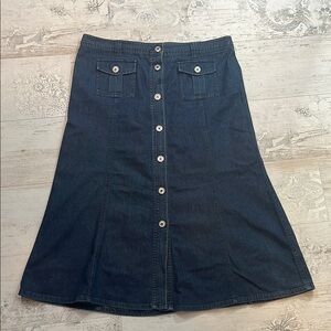 Talbots Petites Dark Wash Denim Button Down A Line Skirt Size 14 Petite